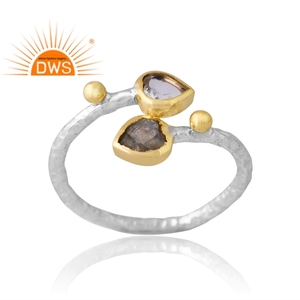 แหวนพลอยควอตซ์และลาบราดอไรต์คริสตัลสีเงินธรรมชาติดีไซน์ใหม่เครื่องประดับที่กำหนดเองสำหรับผู้หญิงของขวัญสำหรับผู้หญิงสำหรับเธอ - Product Image 1