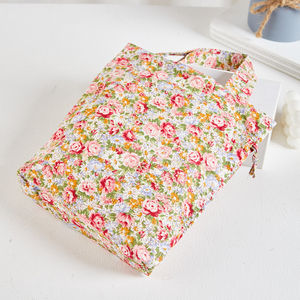 Bolso de mano de lona de algodón TC reciclado de moda personalizado para mujer, bolso de mano de algodón con cordón floral y logotipo personalizado - Product Image 3