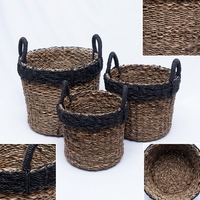 Ensemble de paniers en plastique recyclé à base de peau de banane naturelle, noir, avec bord épais et poignée arquée, pot cylindrique, décoration artistique pure pour la maison