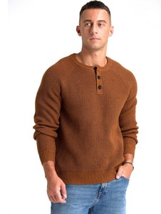 Pull Henley à manches longues décontracté pour hommes avec texture gaufrée et décoration de logo - Product Image 4