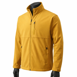 Chaqueta Softshell Amarillo Mostaza con Cierre Completo, Resistente al Viento y al Agua, Transpirable, Ligera, Tallas Grandes - Product Image 1