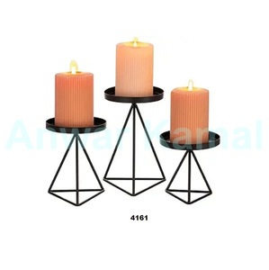 3pcs Geometric Vintage Metal Wire Candle Holders Pillar <b>Candlestick</b> Stand for Dining Home Decor - Product Image 1