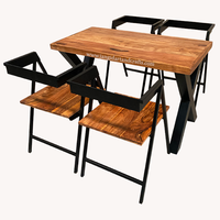 Made In India Hochwertige moderne Großhandel Massivholz platte Eisen beine Runde Rechteck Esstisch mit 4 Stuhl Set zum Verkauf