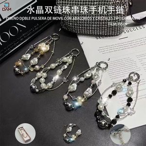 Bracelet double pour téléphone portable avec perles et cristaux imitation diamant - Accessoire de sangle de téléphone haut de gamme - Product Image 2