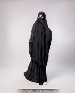 Jilbab noir deux pièces simple, grande taille, tissu polyester premium, vêtements islamiques modestes, tenue de soirée, vente en gros pour femmes musulmanes - Product Image 6