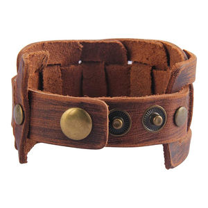 Wrist Bands Leather Real Genuine Leather <b>Bracelet</b> <b>Adjustable</b> Cuff Wristband Punk Leather in Wholesale - Product Image 1