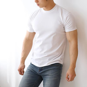 T-shirts pour hommes en coton polyester teints en pièce, coupe régulière, décontractés, compression, gym, fitness, manches courtes, séchage rapide, sport, entraînement - Product Image 5