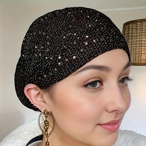 Maroon Elegant Women'S Solid Color <b>Knit</b> <b>Beanie</b> With Rhinestone Accents - Soft, Stretchy & Comfortable for Everyday Wear - Product Image 2