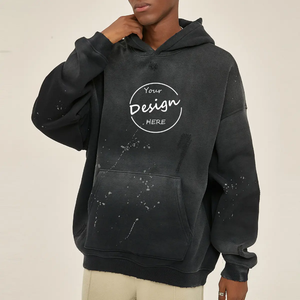 Sudadera con capucha bordada con diamantes de imitación, lavado ácido personalizado para hombre, logotipo con estampado de pantalla, etiqueta personalizada de lana pesada - Product Image 1