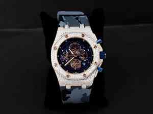 Luxury Mechanical <b>Chronograph</b> Stainless Steel Watch with Leather Strap Water Resistant Analog Dial and Moissanite - Product Image 3