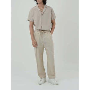 Low MOQ 100% <b>Linen</b> Breathable Solid <b>Men's</b> <b>Trouser</b> MC2390 Soft Lightweight Button Zipper Pleat Customizable Straight XL 6XL - Product Image 2