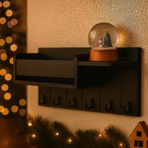 Porte-clés rustique en bois de manguier avec plusieurs crochets métalliques pour entrée et salon, disponible en gros - Product Image 4