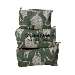 Best Collection Quilted 3 Pouch <b>Set</b> of Three <b>for</b> Stylish Floral Printed Cotton Cosmetic and Travel Floral Print <b>Makeup</b> Bag <b>Set</b> - Product Image 4