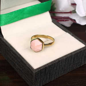 Vente en gros Argent 925 Rose Opale Turquoise Fait à la main Boho Déclaration Anneau Géométrique Diamant Coupe Forme Ovale Placage Rhodium Platine Principal - Product Image 3