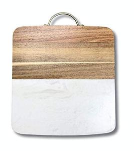 Tabla de Cortar Decorativa de Estilo Nórdico, de Dos Tonos, de Mármol y Madera, para Repostería |   Bandeja de Servicio Moderna para Cocina con Asa de Latón - Product Image 1