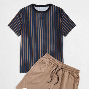 Camiseta y conjunto corto para hombre, camisetas de manga corta a la moda de verano de 2 piezas para hombre, tela tejida personalizada, informal, Color sólido de alta calidad - Product Image 5