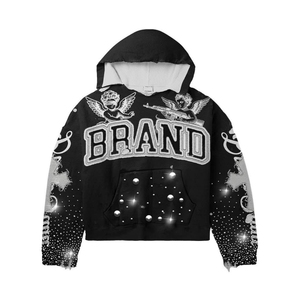 Diamantes de imitación Foodie Men Sun Fade Distressed Boxy Cropped Rhinestone Hoodie Custom Heavy Weight Fabric - Product Image 2
