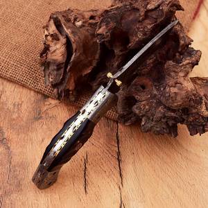 Couteau de poche pliant damas de haute qualité rasoir tranchant avec gaine en cuir de corne de bélier OEM personnalisable - Product Image 3