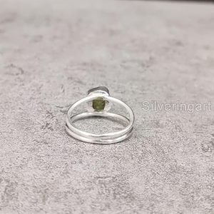 Bague pour femme en pierre naturelle péridot, pierre de naissance d'août, double bande, bijoux faits à la main pour Noël, bague en argent sterling 925 - Product Image 6