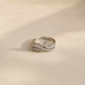 Rose Gold Plated Wave Pave <b>CZ</b> <b>Ring</b> Trendy Copper & Brass Jewelry - Product Image 2