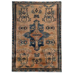 Tapis en laine noués à la main Aprezo, motifs abstraits rectangulaires en forme de médaillon rose et violet, style classique pour la maison - Pae-6484(Fr) - Product Image 1