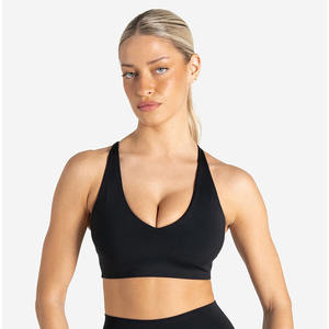 Soutien-gorge de sport réglable noir avec logo personnalisé Détails du dos en trou de serrure Soutien-gorge de sport fitness pour femme adulte lisse à fort impact et ultra extensible - Product Image 6