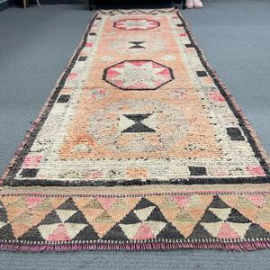 Vintage Turkish <b>Runner</b> <b>Rug</b> 3.1x10.1 ft, Orange Pink Abstract <b>Rug</b> - Product Image 2