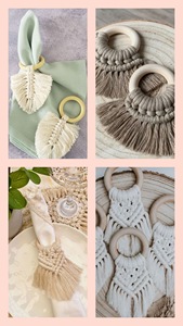 Ensemble de porte-serviettes en macramé bohème de haute qualité, fait à la main, en coton perlé, avec taille et logo personnalisables pour la décoration de table et l'organisation - Product Image 4