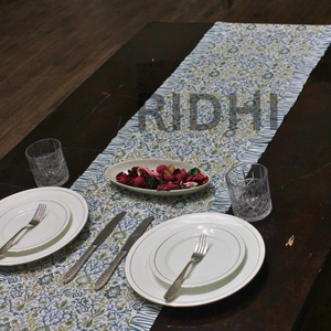 Decorative High Quality Customizable Indigo Floral Hand Block Printed Cotton Ruffle <b>Table</b> <b>Runner</b> <b>Dining</b> <b>Table</b> Wedding Decor - Product Image 5
