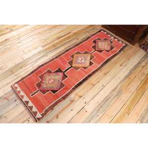 2.6x8.3 ft Turkish Rug, Vintage <b>Runner</b> Rug, <b>Red</b> Brown Solid Rug - Product Image 2