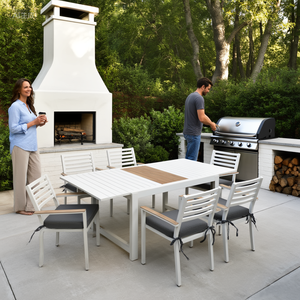 Conjunto de <span class=keywords><strong>Comedor</strong></span> de Aluminio Moderno, Resistente y Portátil para <span class=keywords><strong>6</strong></span> <span class=keywords><strong>Personas</strong></span>, Mesa de Patio Extensible, Sillas Acolchadas, Ecológico - Product Image 1