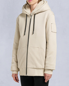 Sweat-shirt à capuche zippé pour homme, beige, coupe classique, couleur unie, en polaire, pour l'automne, personnalisable OEM ODM, Tavian - Product Image 3