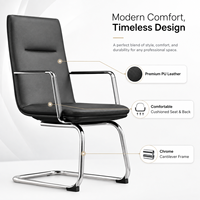 Chaise de bureau de direction moderne à dossier haut, chaise de visiteur rembourrée noire avec base en traîneau chromé