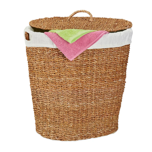 New Seagrass Laundry <b>Basket</b> <b>With</b> Inner Liner <b>Lidded</b> Seagrass Hamper Natural Eco-Friendly Container Storage <b>Basket</b> in Bangladesh - Product Image 1