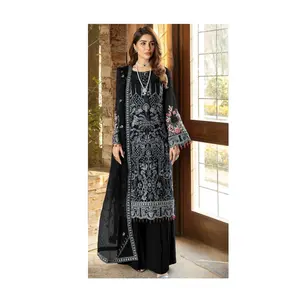 Kualitas Terbaik Georgette berat dengan pola bordir berat Alkaram cocok untuk pernikahan dan pakaian pesta dari India