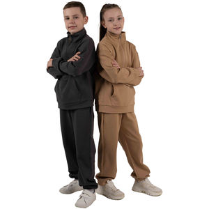 Conjunto de chándal de punto informal para niños de alta calidad personalizado patrón sólido Jersey tela venta al por mayor tamaño Logo estampado estilo camisas - Product Image 1