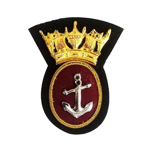 Elegant Crest Design Fully Customized <b>Hand</b> Embroidered Blazer Badges High Quality <b>Gold</b> Bullion Wire Patches with Custom Logo - Product Image 1