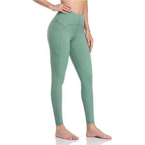 กางเกงโยคะฟิตเนสสำหรับผู้หญิงกางเกงเลกกิ้งเอวสูงไร้รอยต่อระบายอากาศลายพื้น - Product Image 1