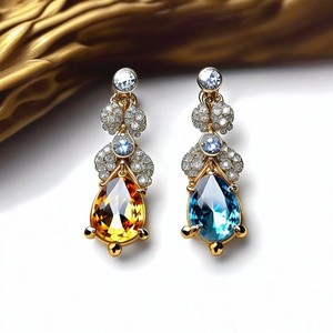 Style à la mode 925 argent Sterling plaqué or pierres précieuses goutte Dangle femmes boucles d'oreilles accessoire - Product Image 4