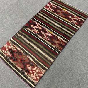 Vintage Turkish Rug, Small 1.9x3.9 ft (58x118 cm) Rug, <b>Red</b> Polka dot <b>Wool</b> Rug - Product Image 2