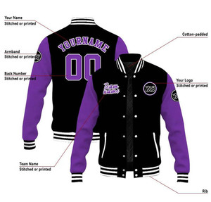Veste de baseball universitaire OEM personnalisée 2024 pour hommes, vol décontracté, bombardier Letterman, vêtements d'extérieur fendus, broderie unisexe - Product Image 3