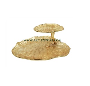 Plateaux et bols à dessert en laiton plaqué or à 2 niveaux Leaf Designer Design attrayant Bols de service décoratifs pour fruits de table - Product Image 1