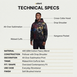 Sudadera con Capucha de Felpa de Algodón de Alta Calidad, 350GSM, Estilo Urbano, Personalizable con Sublimación, para Hombre, Estilo Holgado, Impresión DTG, OEM - Product Image 5