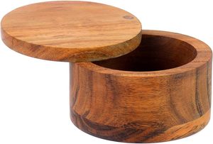 Sal de madera de acacia o caja de especias con cubierta giratoria perfecta para mantener las hierbas de sales gourmet de mesa o los condimentos favoritos - Product Image 5