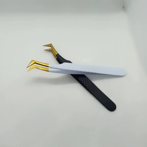 Pince à épiler professionnelle pour extensions de cils en microfibre, en acier inoxydable de précision, pour isolation de volume, outils pour cils, noir et blanc - Product Image 2