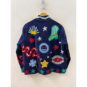 เสื้อแจ็คเก็ตกำมะหยี่สีกรมท่าสำหรับฤดูใบไม้ร่วง รุ่นปักมือ Primary Soul Edition-the Nazar - Product Image 6