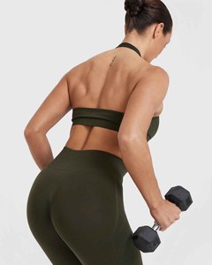 Women <b>Halter</b> <b>Neck</b> Sports <b>Bra</b> Solid Color Seamless Medium Support Yoga Fitness Wear Breathable Quick Dry Spandex Polyester - Product Image 5