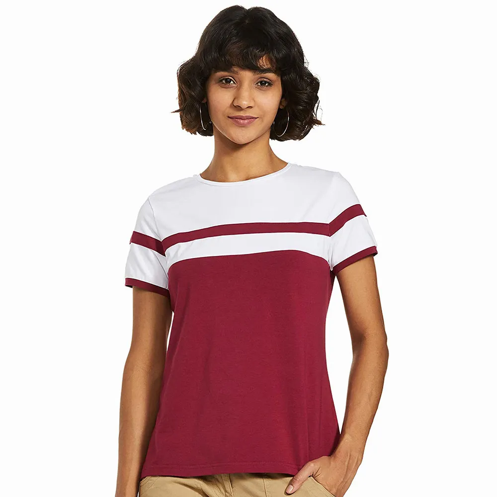 Vermelho e Branco Camisetas Para Senhoras Meia Mangas 100% Tecido Orgânico Casual Camisetas Ao Ar Livre Feitas no Paquistão