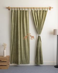 Cortinas tradicionales indias 100% algodón, estampadas a mano con rayas, juego de cortinas clásicas opacas para el hogar - Product Image 2