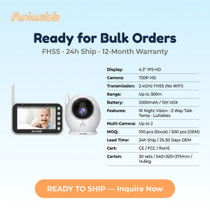 Moniteur vidéo pour bébé 4,3 pouces 720P sans WiFi, caméra de surveillance pour bébé sans fil 2,4 GHz sécurisée <span class=keywords><strong>avec</strong></span> vision nocturne, VOX et détection de température - Product Image 6